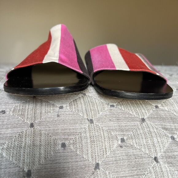 Kate Spade Pink Red White Brown Striped Fabric Slide Flat Sandals Women’s 7 B - Picture 7 of 16